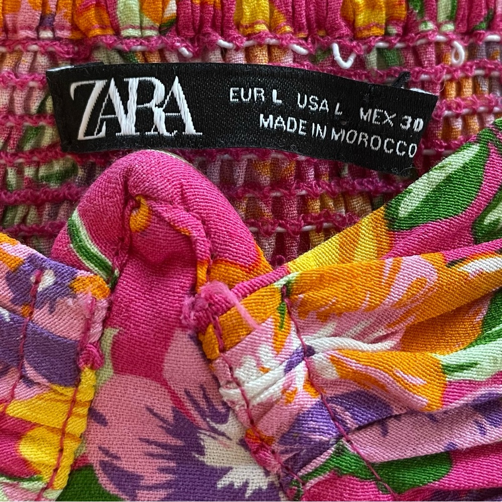 Zara Floral Pink Orange Underwire Crop Top - L - Picture 7 of 7